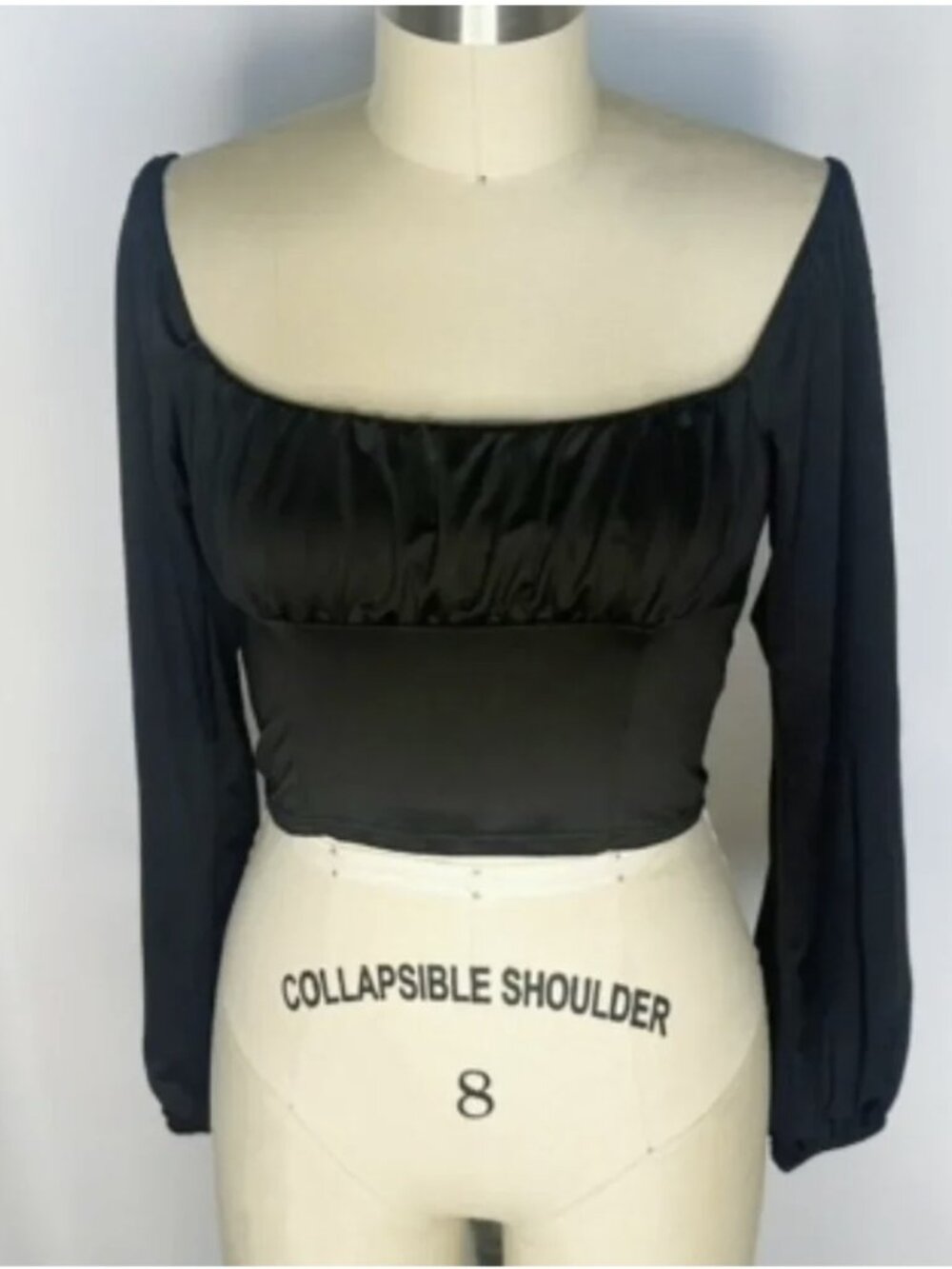 Black Crop Top Womens Medium Off the Shoulder Blouse Long Sleeves Cropped Shirt